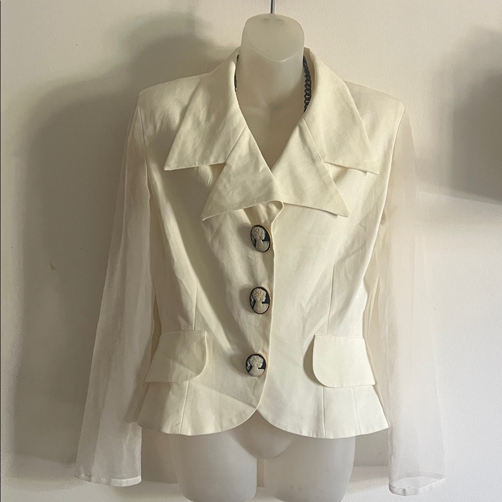 Chic Cream Women's Blazer with Button Accents